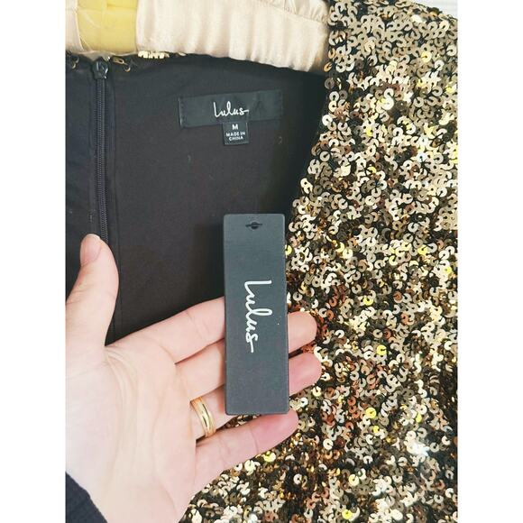 NWT Lulu’s Gold Sequin Long Sleeve Mini Dress Medium Holiday NYE - Picture 5 of 12